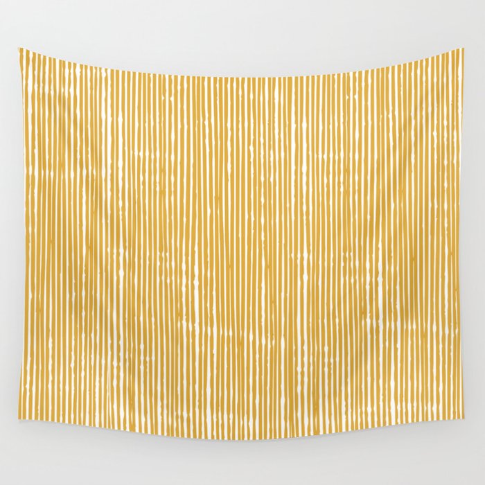 Rustic Abstract Stripes, Yellow and White Wall Tapestry Gallery Image 4
