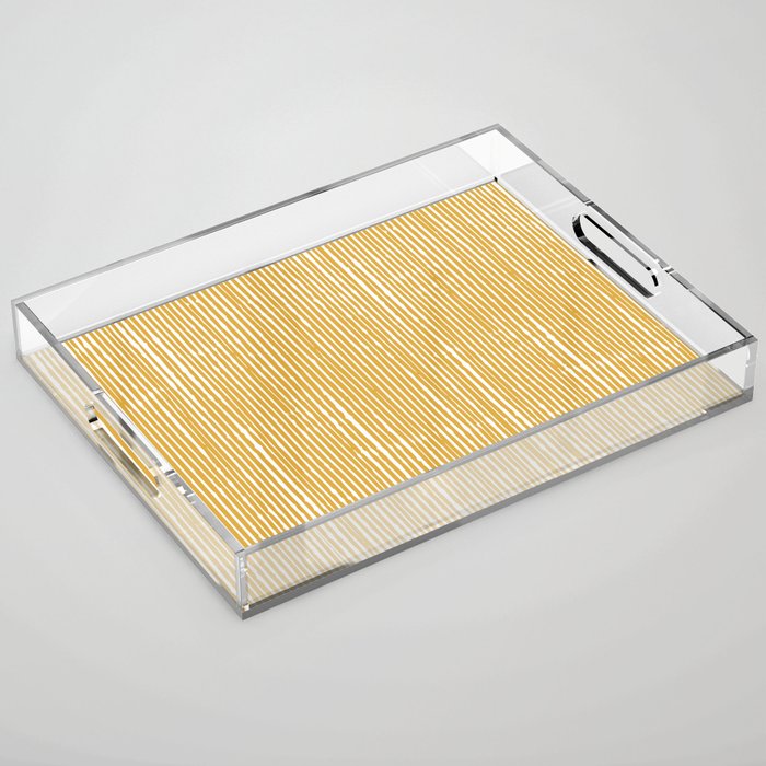 Rustic Abstract Stripes, Yellow and White Acrylic Tray Gallery Image 1