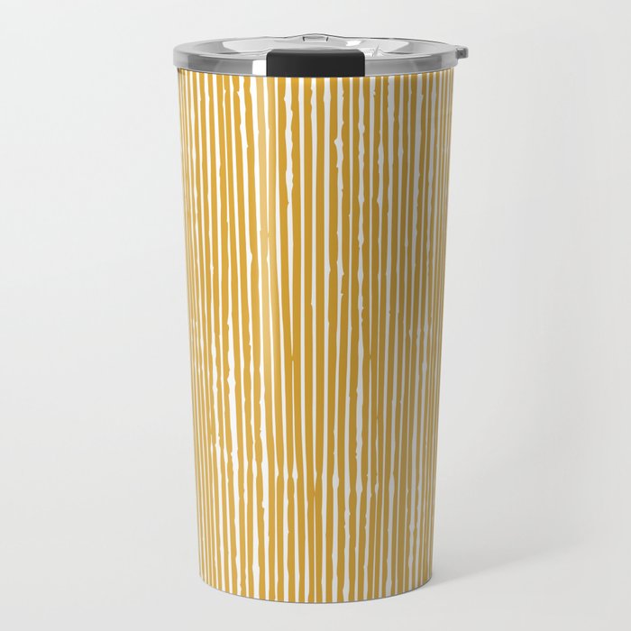 Rustic Abstract Stripes, Yellow and White Travel Mug Gallery Image 1