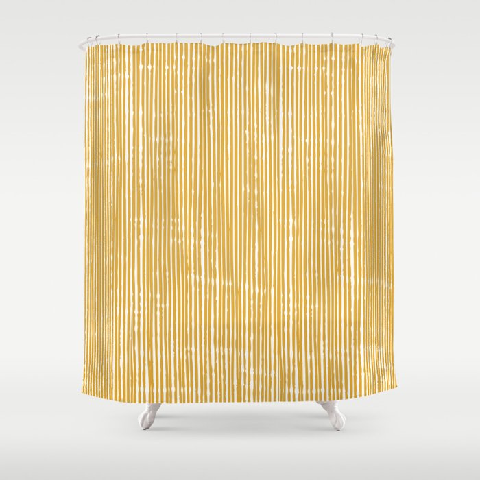 Rustic Abstract Stripes, Yellow and White Shower Curtain Gallery Image 1
