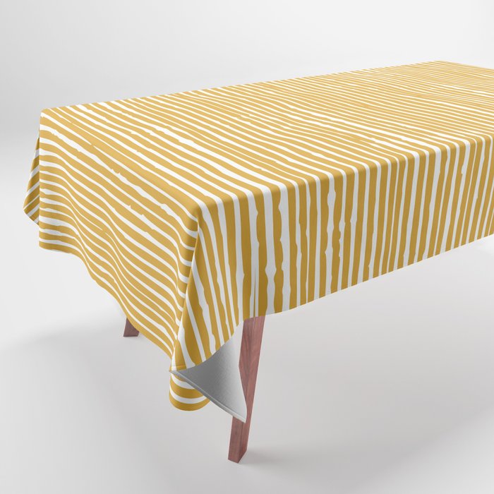 Rustic Abstract Stripes, Yellow and White Tablecloth Gallery Image 1