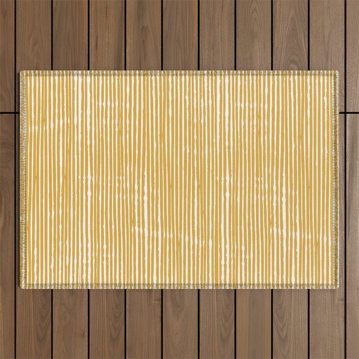 Rustic Abstract Stripes, Yellow and White Outdoor Rug Gallery Image 1