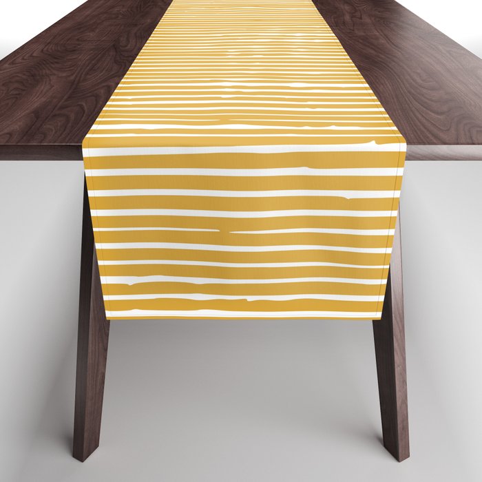 Rustic Abstract Stripes, Yellow and White Table Runner Gallery Image 1