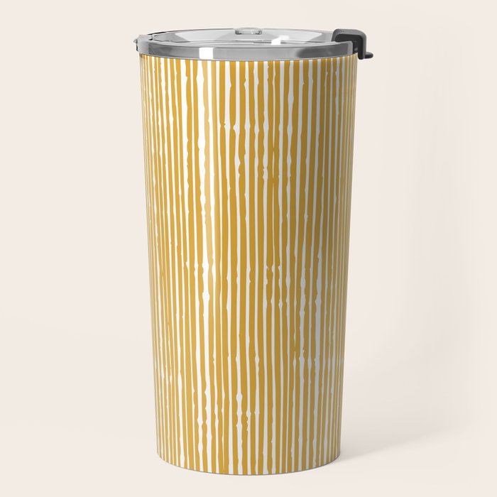 Rustic Abstract Stripes, Yellow and White Travel Mug Gallery Image 2