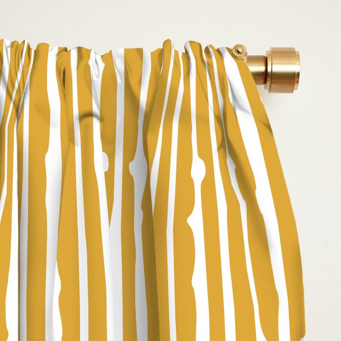 Rustic Abstract Stripes, Yellow and White Window Curtain Gallery Image 2