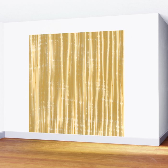 Rustic Abstract Stripes, Yellow and White Wall Mural Gallery Image 2