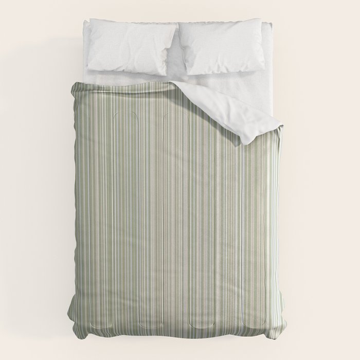 Fine Striped Pattern Vertical in Sage Green, Gray, Beige, and Cream Comforter Gallery Image 6