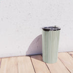 Fine Striped Pattern Vertical in Sage Green, Gray, Beige, and Cream Travel Mug Gallery Image 4