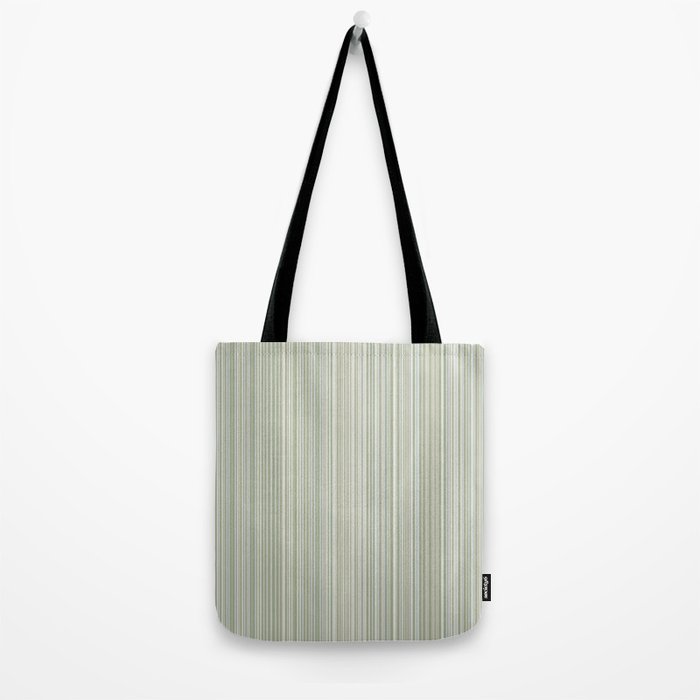 Fine Striped Pattern Vertical in Sage Green, Gray, Beige, and Cream Tote Bag Gallery Image 2