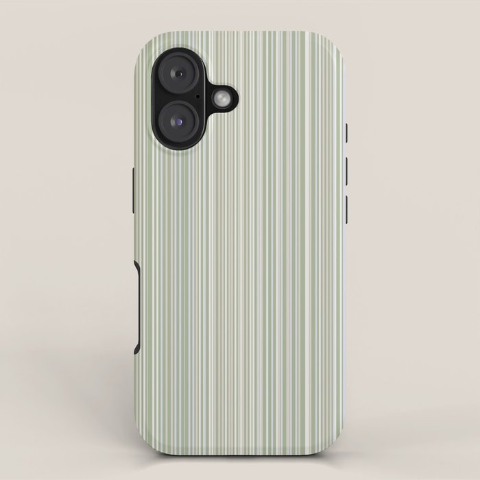 Fine Striped Pattern Vertical in Sage Green, Gray, Beige, and Cream iPhone Case Gallery Image 1