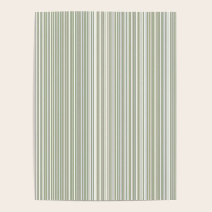Fine Striped Pattern Vertical in Sage Green, Gray, Beige, and Cream Poster Gallery Image 1