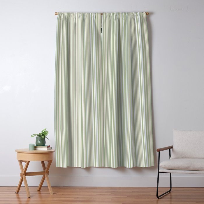 Fine Striped Pattern Vertical in Sage Green, Gray, Beige, and Cream Window Curtain Gallery Image 5