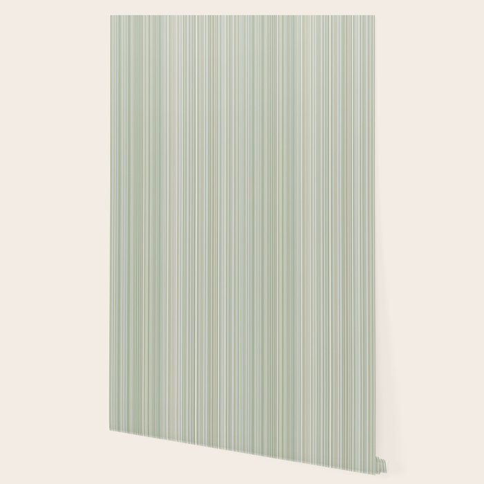 Fine Striped Pattern Vertical in Sage Green, Gray, Beige, and Cream Wallpaper Gallery Image 2
