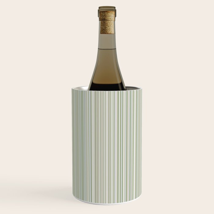 Fine Striped Pattern Vertical in Sage Green, Gray, Beige, and Cream Wine Chiller Gallery Image 1
