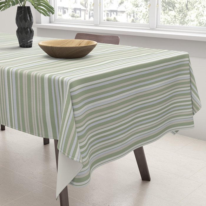 Fine Striped Pattern Vertical in Sage Green, Gray, Beige, and Cream Tablecloth Gallery Image 3