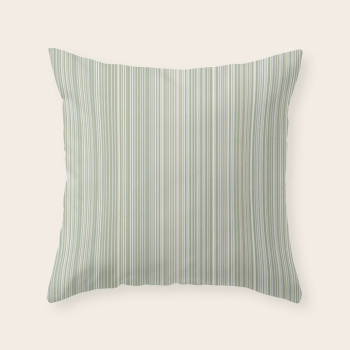 Fine Striped Pattern Vertical in Sage Green, Gray, Beige, and Cream Throw Pillow Gallery Image 6