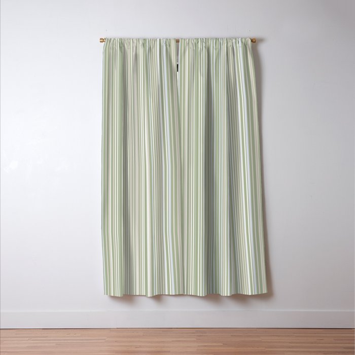 Fine Striped Pattern Vertical in Sage Green, Gray, Beige, and Cream Window Curtain Gallery Image 3