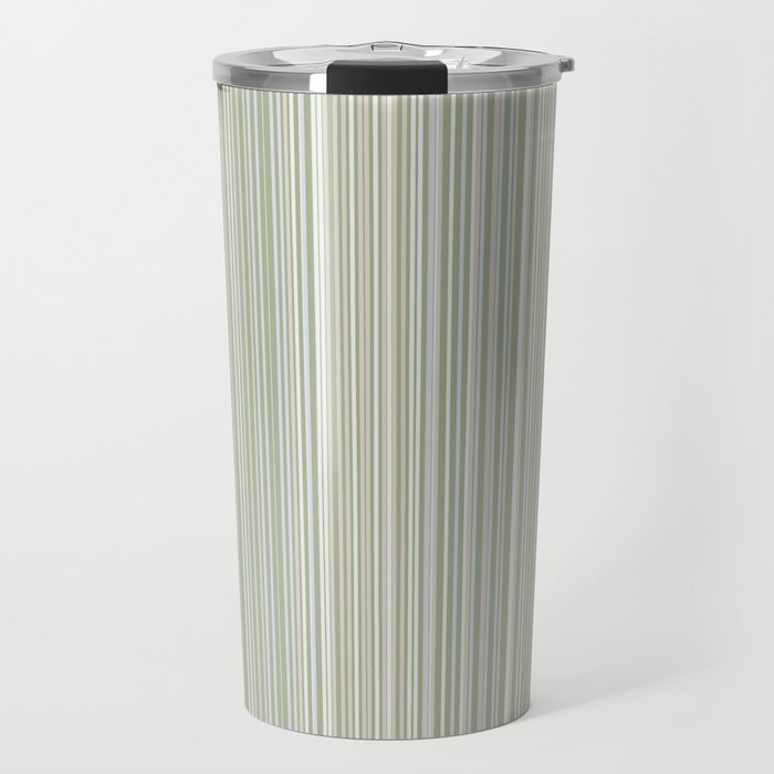 Fine Striped Pattern Vertical in Sage Green, Gray, Beige, and Cream Travel Mug Gallery Image 1
