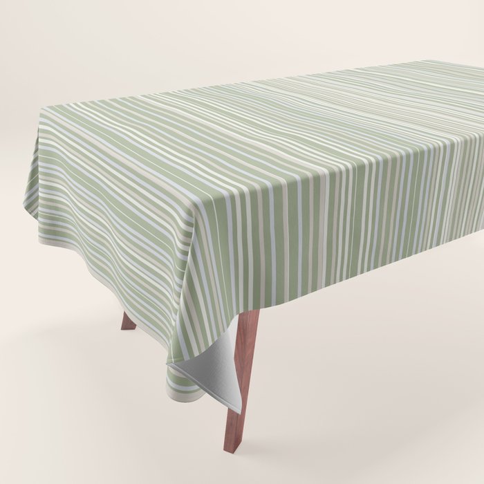 Fine Striped Pattern Vertical in Sage Green, Gray, Beige, and Cream Tablecloth Gallery Image 1