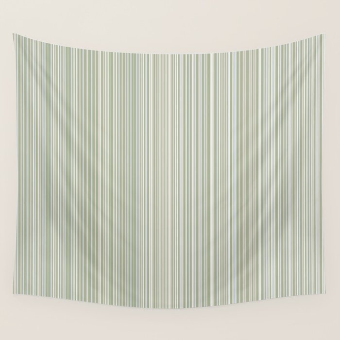 Fine Striped Pattern Vertical in Sage Green, Gray, Beige, and Cream Wall Tapestry Gallery Image 1