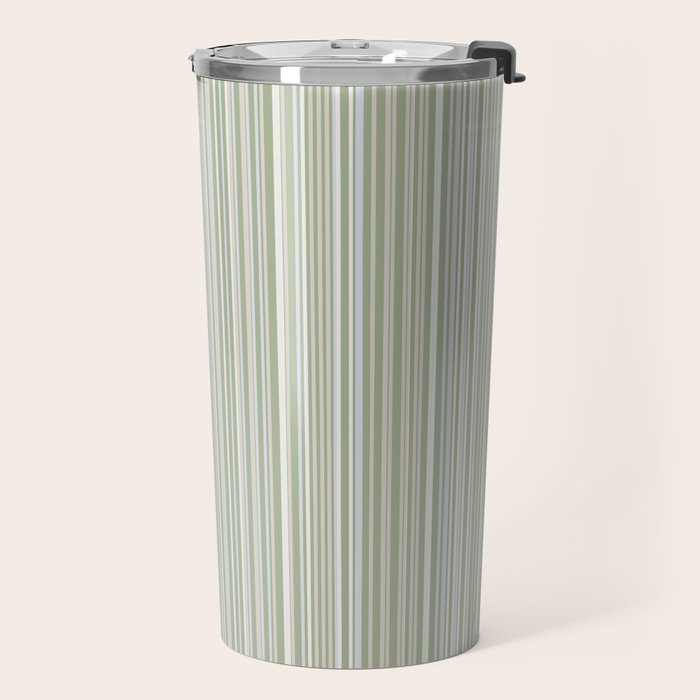Fine Striped Pattern Vertical in Sage Green, Gray, Beige, and Cream Travel Mug Gallery Image 2