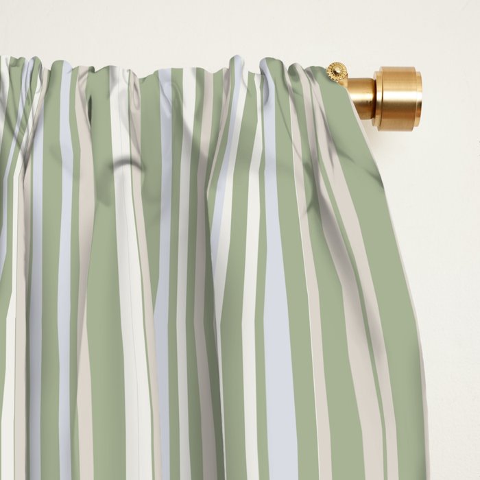 Fine Striped Pattern Vertical in Sage Green, Gray, Beige, and Cream Window Curtain Gallery Image 2