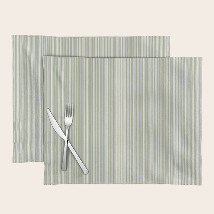 Fine Striped Pattern Vertical in Sage Green, Gray, Beige, and Cream Placemat Gallery Image 1