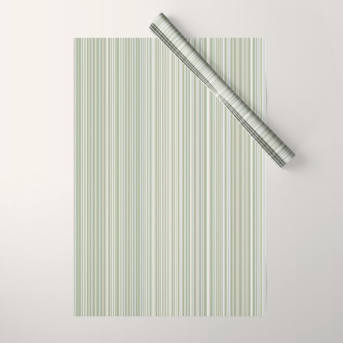 Fine Striped Pattern Vertical in Sage Green, Gray, Beige, and Cream Wrapping Paper Gallery Image 1