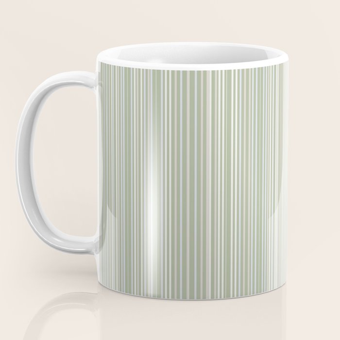 Fine Striped Pattern Vertical in Sage Green, Gray, Beige, and Cream Coffee Mug Gallery Image 3