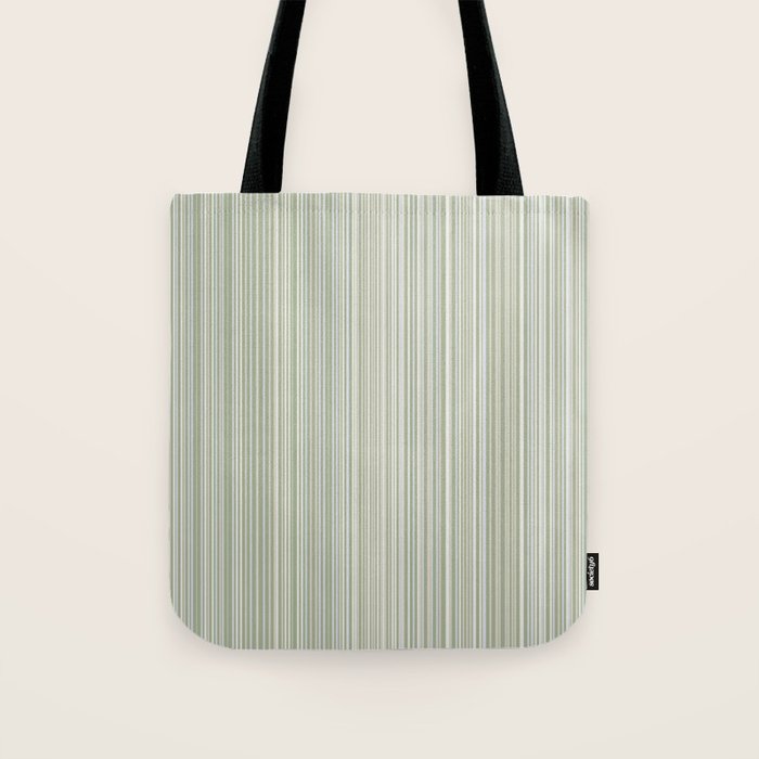 Fine Striped Pattern Vertical in Sage Green, Gray, Beige, and Cream Tote Bag Gallery Image 1