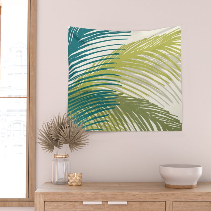 Green Palm Leaf Silhouettes Wall Tapestry Gallery Image 2
