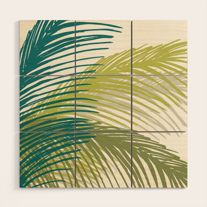 Green Palm Leaf Silhouettes Wood Wall Art Gallery Image 1