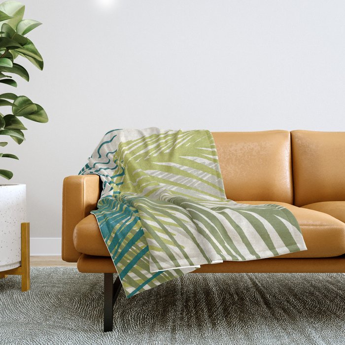 Green Palm Leaf Silhouettes Throw Blanket Gallery Image 1
