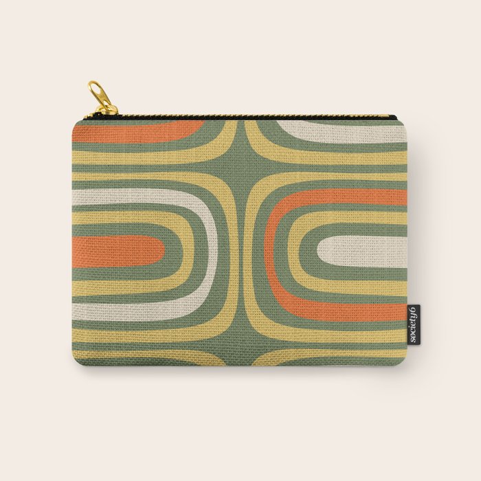 Retro Abstract Boho Confaab Vertical Pattern in Mossy Olive Green Orange Yellow Carry All Pouch Gallery Image 1