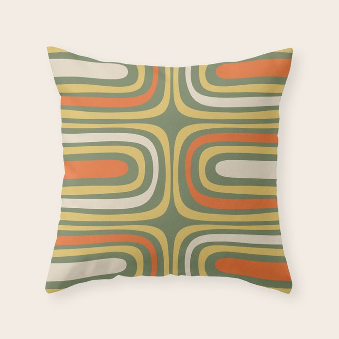 Retro Abstract Boho Confaab Vertical Pattern in Mossy Olive Green Orange Yellow Throw Pillow Gallery Image 6