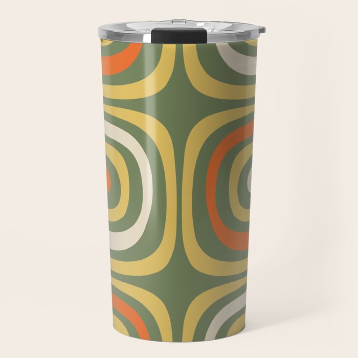 Retro Abstract Boho Confaab Vertical Pattern in Mossy Olive Green Orange Yellow Travel Mug Gallery Image 1