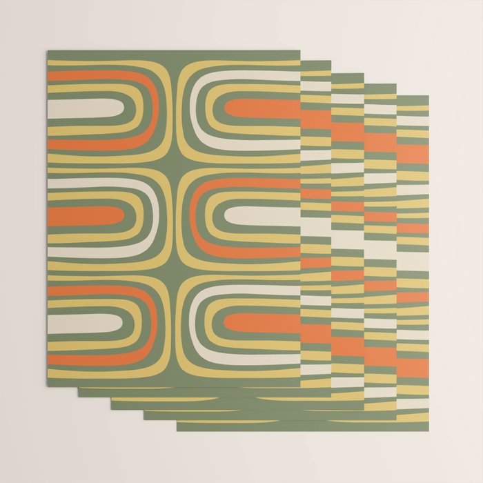 Retro Abstract Boho Confaab Vertical Pattern in Mossy Olive Green Orange Yellow Wrapping Paper Gallery Image 3