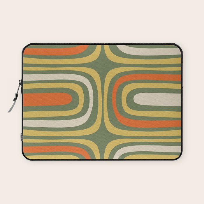 Retro Abstract Boho Confaab Vertical Pattern in Mossy Olive Green Orange Yellow Laptop Sleeve Gallery Image 1