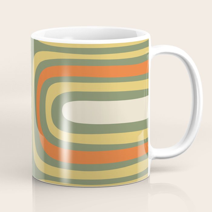 Retro Abstract Boho Confaab Vertical Pattern in Mossy Olive Green Orange Yellow Coffee Mug Gallery Image 1
