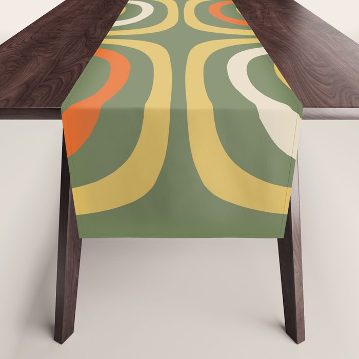 Retro Abstract Boho Confaab Vertical Pattern in Mossy Olive Green Orange Yellow Table Runner Gallery Image 1