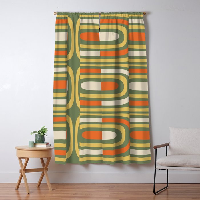 Retro Abstract Boho Confaab Vertical Pattern in Mossy Olive Green Orange Yellow Window Curtain Gallery Image 5