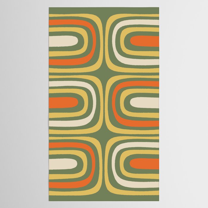 Retro Abstract Boho Confaab Vertical Pattern in Mossy Olive Green Orange Yellow Tablecloth Gallery Image 2