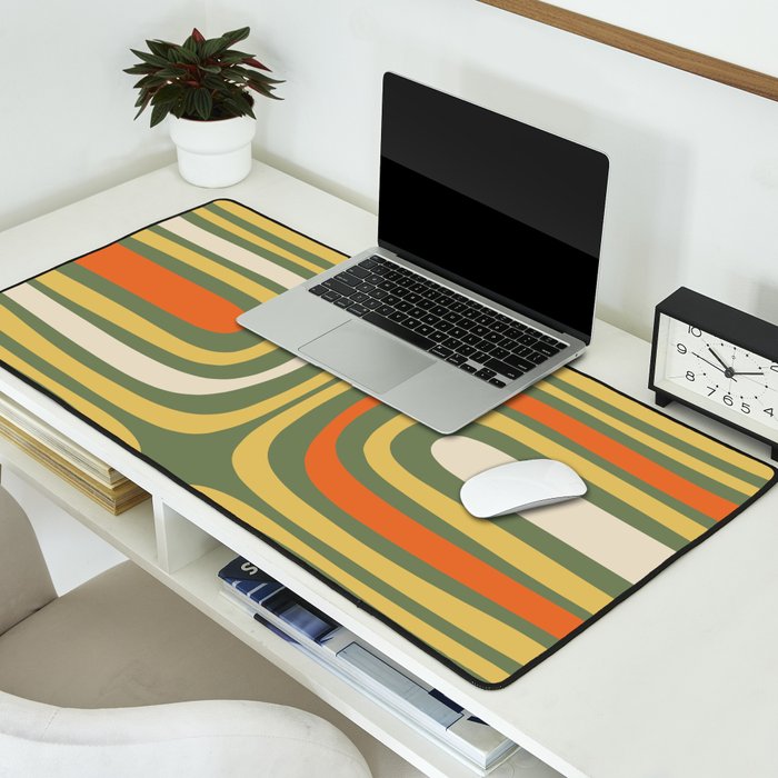 Retro Abstract Boho Confaab Vertical Pattern in Mossy Olive Green Orange Yellow Desk Mat Gallery Image 2