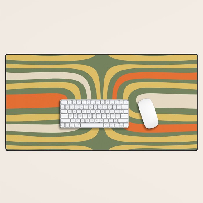 Retro Abstract Boho Confaab Vertical Pattern in Mossy Olive Green Orange Yellow Desk Mat Gallery Image 1