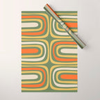 Retro Abstract Boho Confaab Vertical Pattern in Mossy Olive Green Orange Yellow Wrapping Paper Gallery Image 1