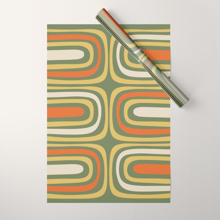 Retro Abstract Boho Confaab Vertical Pattern in Mossy Olive Green Orange Yellow Wrapping Paper Gallery Image 1