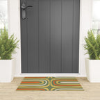 Retro Abstract Boho Confaab Vertical Pattern in Mossy Olive Green Orange Yellow Welcome Mat Gallery Image 3
