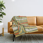 Retro Abstract Boho Confaab Vertical Pattern in Mossy Olive Green Orange Yellow Throw Blanket Gallery Image 1