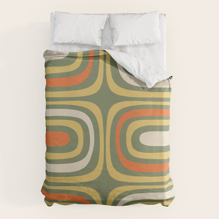 Retro Abstract Boho Confaab Vertical Pattern in Mossy Olive Green Orange Yellow Duvet Cover Gallery Image 6
