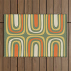 Retro Abstract Boho Confaab Vertical Pattern in Mossy Olive Green Orange Yellow Outdoor Rug Gallery Image 1